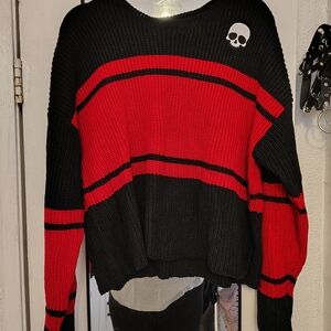 Hot Topic Black and Red Striped Skull Sweater